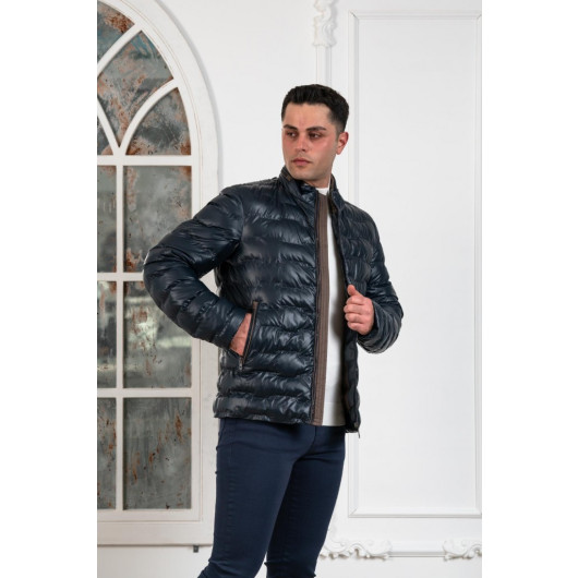 Regular Fit Stand Up Collar Lined Quilted Men's Coat