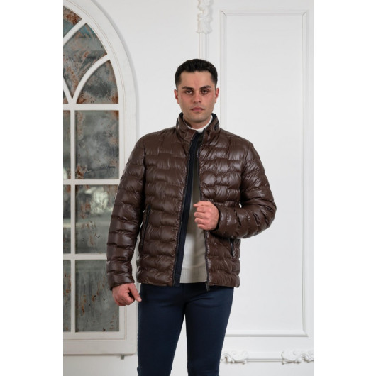 Regular Fit Stand Up Collar Lined Quilted Men's Coat