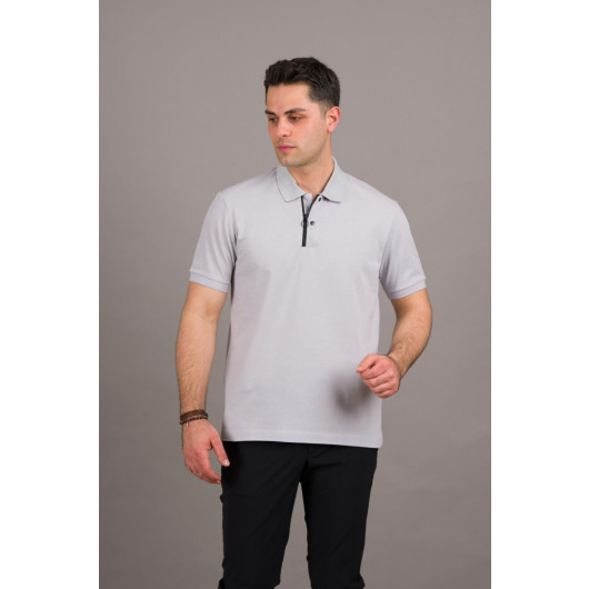 Regular Fit Men's Zipper Detailed Polo Collar Cotton T-Shirt