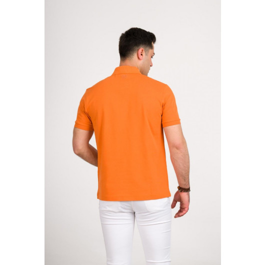 Regular Fit Men's Zipper Detailed Polo Collar Cotton T-Shirt