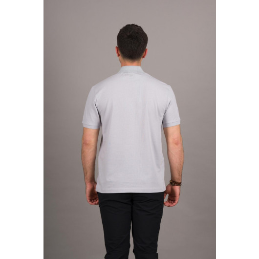 Regular Fit Men's Zipper Detailed Polo Collar Cotton T-Shirt