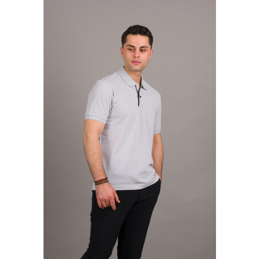 Regular Fit Men's Zipper Detailed Polo Collar Cotton T-Shirt