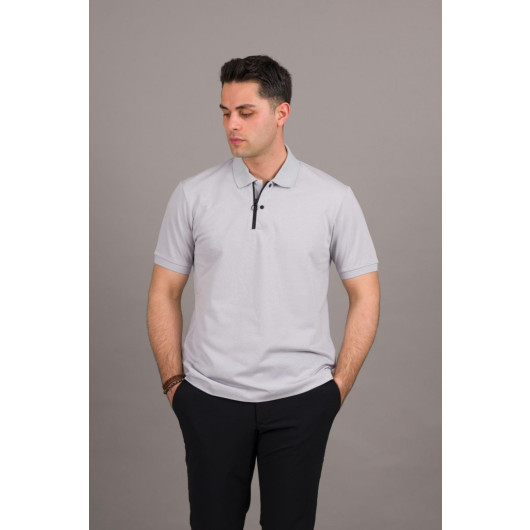 Regular Fit Men's Zipper Detailed Polo Collar Cotton T-Shirt