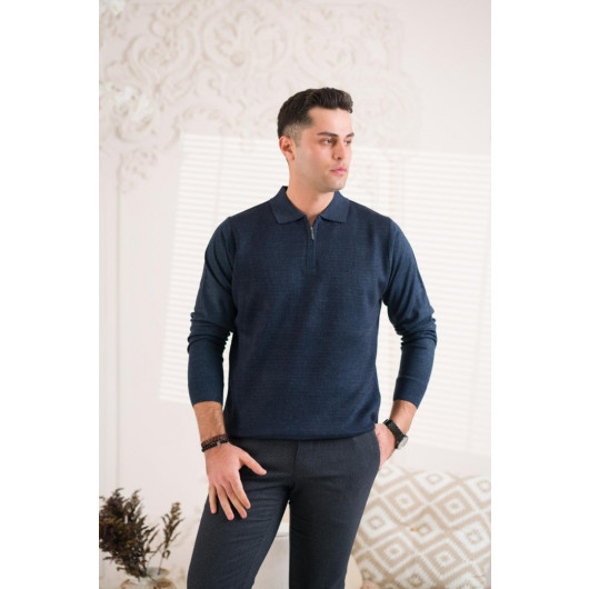 Regular Fit Polo Neck Zipper Men's Knitwear Sweater