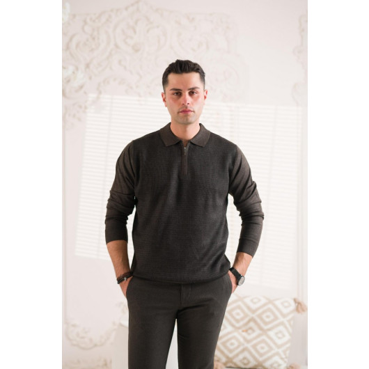 Regular Fit Polo Neck Zipper Men's Knitwear Sweater
