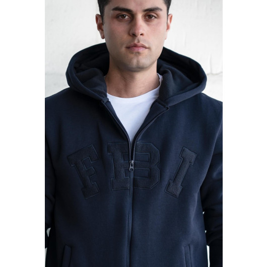 Regularfit Hooded Zippered 3 Thread Thick Men's Sweatshirt