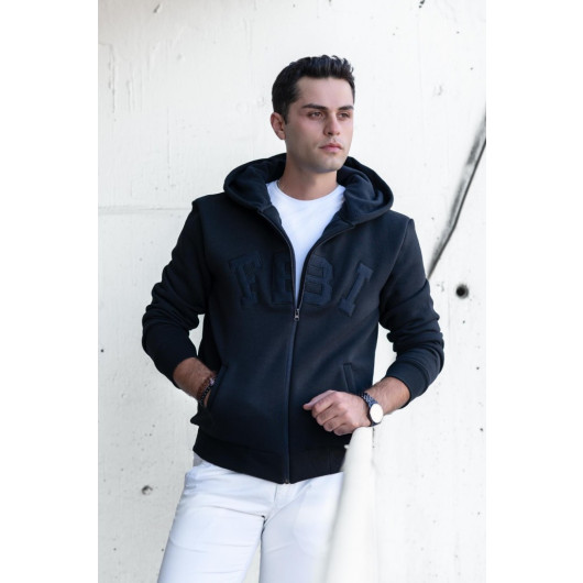 Regularfit Hooded Zippered 3 Thread Thick Men's Sweatshirt