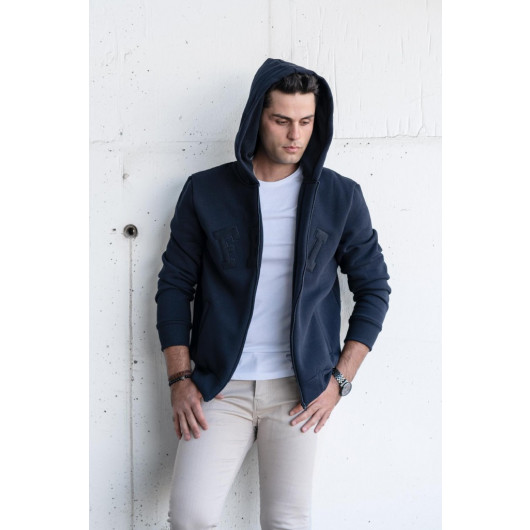 Regularfit Hooded Zippered 3 Thread Thick Men's Sweatshirt