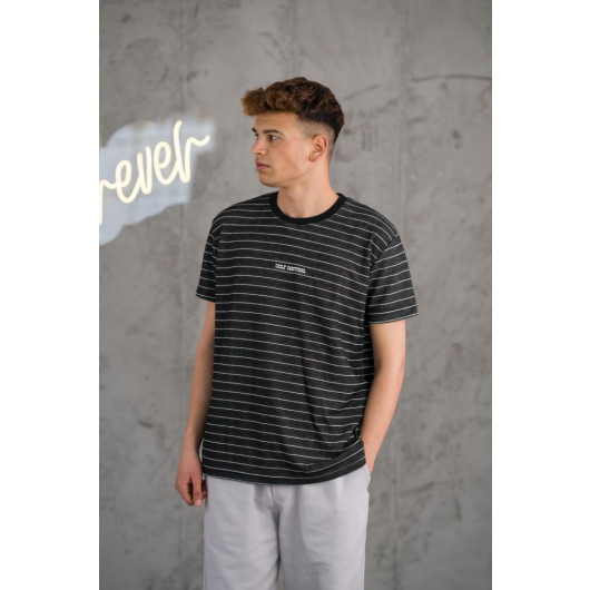 Reguler Fit Cycling Collar Lycra Striped Men's Summer T-Shirt