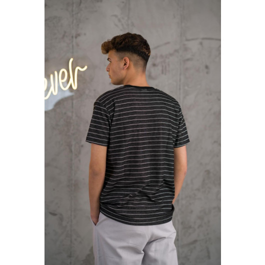 Reguler Fit Cycling Collar Lycra Striped Men's Summer T-Shirt