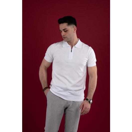 San&Fa Polo Collar Regular Fit Patterned Men's Knitwear T-Shirt