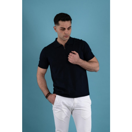 San&Fa Polo Collar Regular Fit Patterned Men's Knitwear T-Shirt