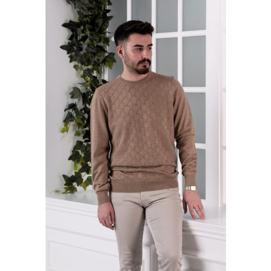 San&Fa Zero Collar Patterned Regular Fit Men's Knitwear Sweater