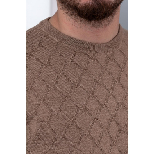 San&Fa Zero Collar Patterned Regular Fit Men's Knitwear Sweater