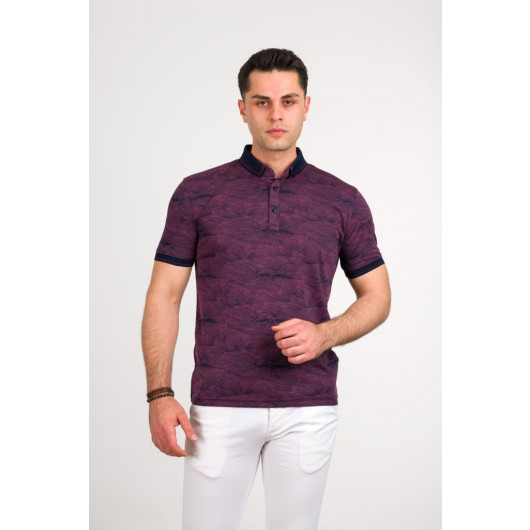 Men's Slimfite Polo Collar Lycra Patterned T-Shirt