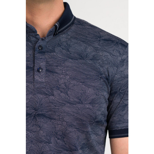 Men's Slimfite Polo Collar Lycra Patterned T-Shirt