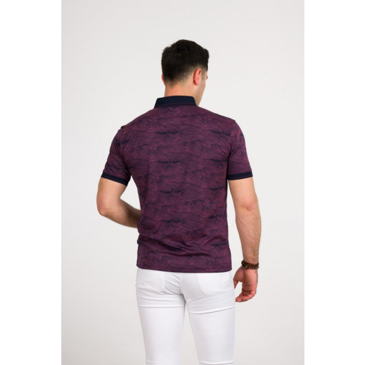 Men's Slimfite Polo Collar Lycra Patterned T-Shirt