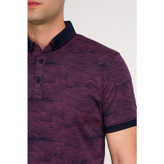 Men's Slimfite Polo Collar Lycra Patterned T-Shirt