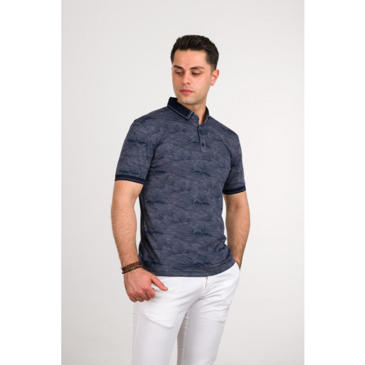 Men's Slimfite Polo Collar Lycra Patterned T-Shirt