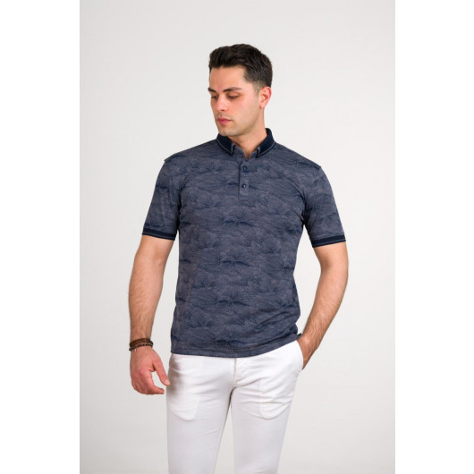 Men's Slimfite Polo Collar Lycra Patterned T-Shirt