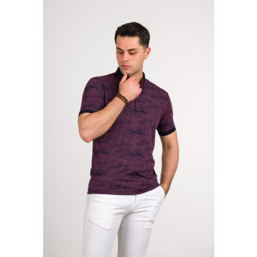 Men's Slimfite Polo Collar Lycra Patterned T-Shirt