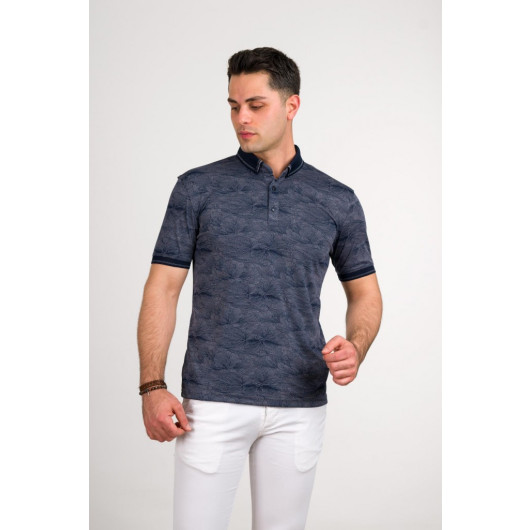 Men's Slimfite Polo Collar Lycra Patterned T-Shirt