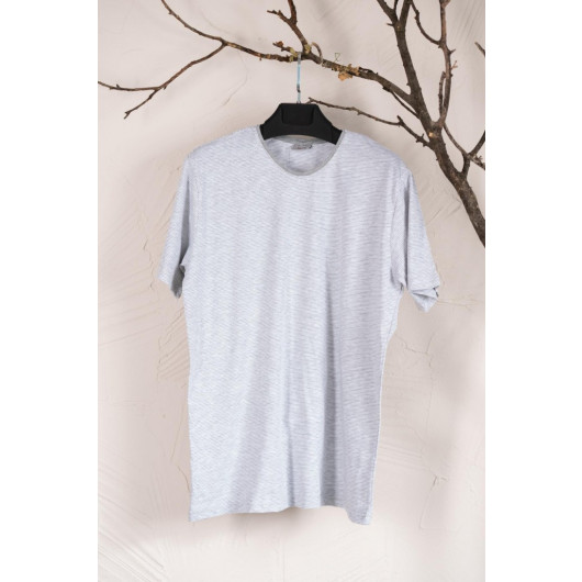 Zero Collar Plus Size Striped Combed Men's T-Shirt