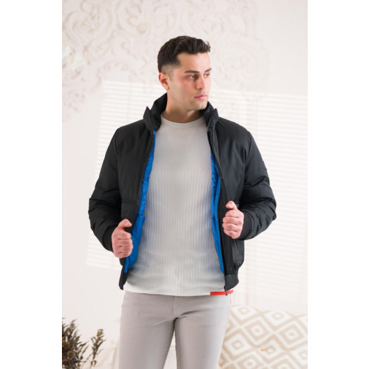 Sheer Collar Elastic Waist Lined Zipper Men's Quilted Sport Coat