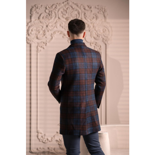 Sir Slimfite Cashmere Wool Plaid Single Pleated Men's Coat