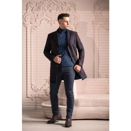 Sir Slimfite Cashmere Wool Plaid Single Pleated Men's Coat