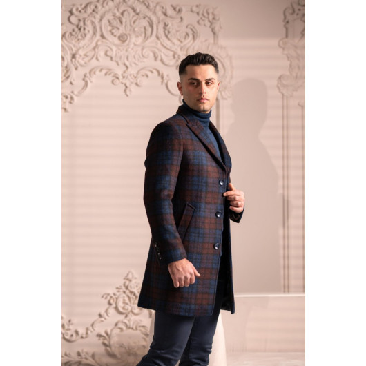 Sir Slimfite Cashmere Wool Plaid Single Pleated Men's Coat