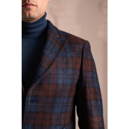 Sir Slimfite Cashmere Wool Plaid Single Pleated Men's Coat