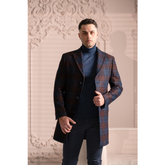 Sir Slimfite Cashmere Wool Plaid Single Pleated Men's Coat