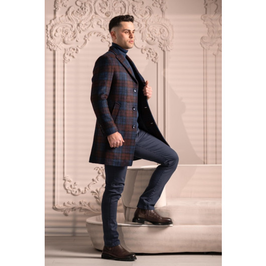 Sir Slimfite Cashmere Wool Plaid Single Pleated Men's Coat