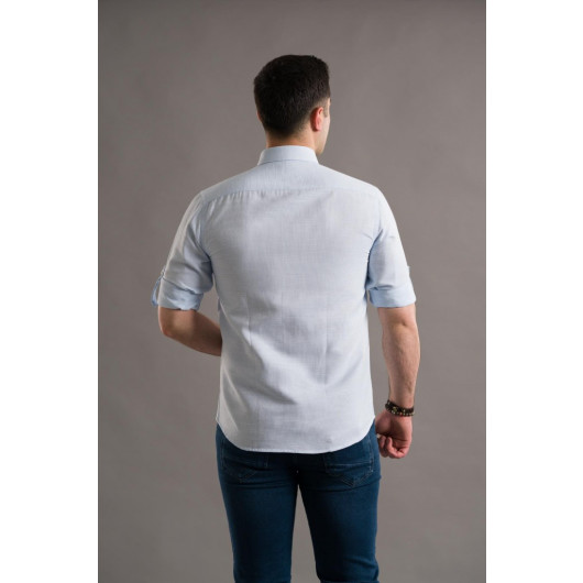 Slimfith Men's Shirt With Collar Buttons With Folding Long Sleeve