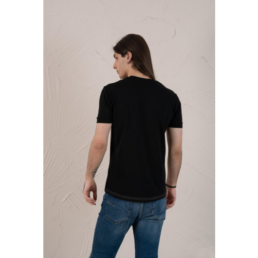 Slimfite Printed Zero Collar Men's Combed Combed T-Shirt