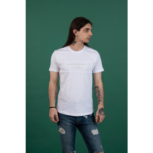 Slimfite Printed Zero Collar Men's Combed Combed T-Shirt