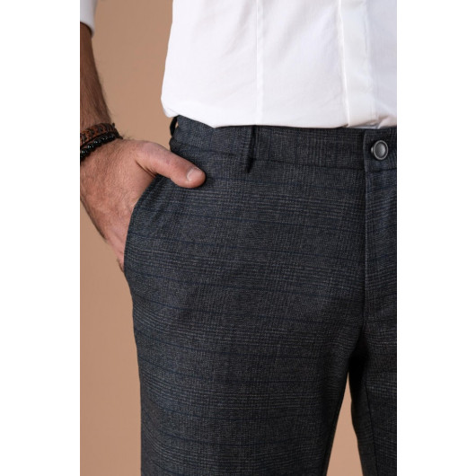 Slim Fit Elastic Waist Checkered Fabric Pants