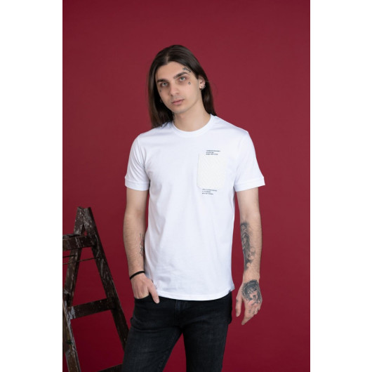 Slimfi̇t Pocket Detailed Zero Collar Men's Combed Combed T-Shirt