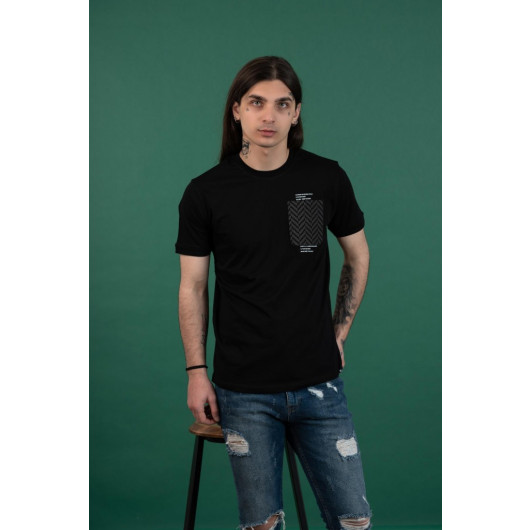 Slimfi̇t Pocket Detailed Zero Collar Men's Combed Combed T-Shirt