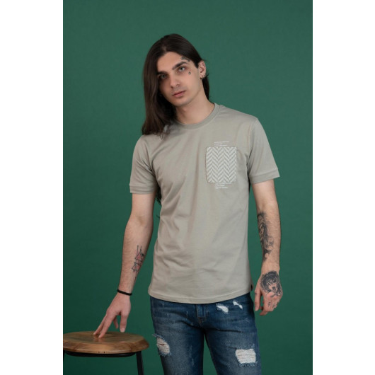 Slimfi̇t Pocket Detailed Zero Collar Men's Combed Combed T-Shirt