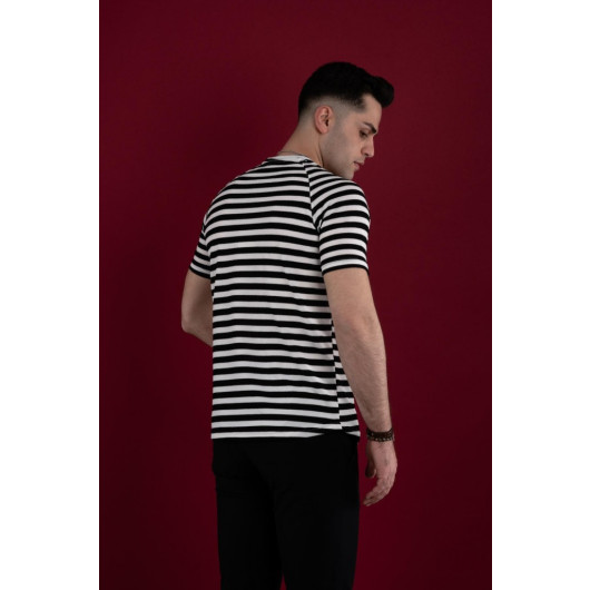 Slimfit Striped Knitted Cotton Men's T-Shirt