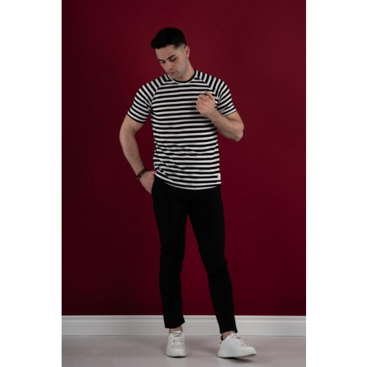 Slimfit Striped Knitted Cotton Men's T-Shirt