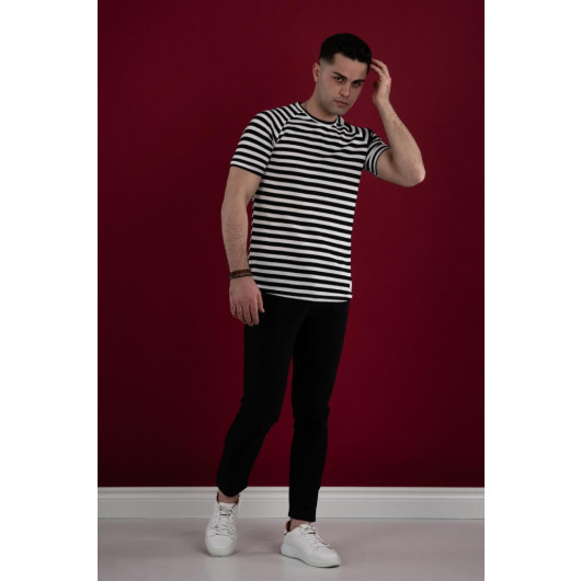 Slimfit Striped Knitted Cotton Men's T-Shirt