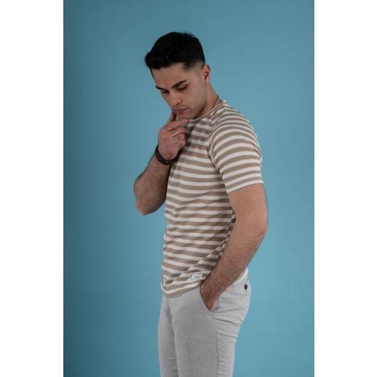 Slimfit Striped Knitted Cotton Men's T-Shirt