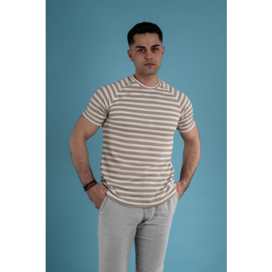 Slimfit Striped Knitted Cotton Men's T-Shirt