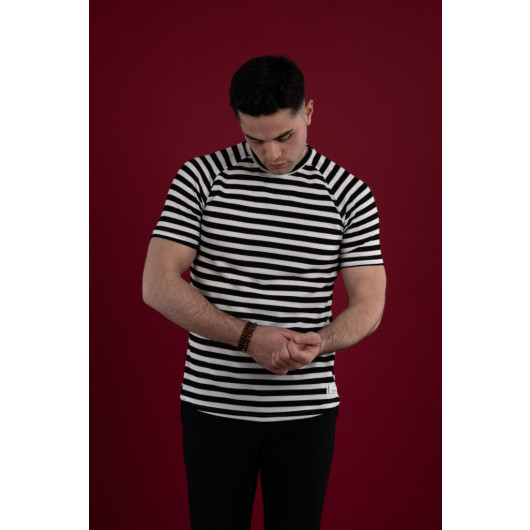 Slimfit Striped Knitted Cotton Men's T-Shirt