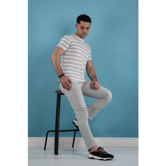 Slimfit Striped Knitted Fabric Men's T-Shirt