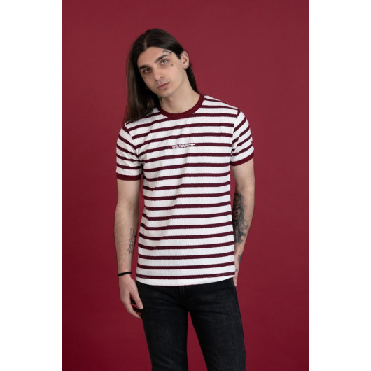 Slimfit Striped Zero Collar Men's Combed Combed T-Shirt