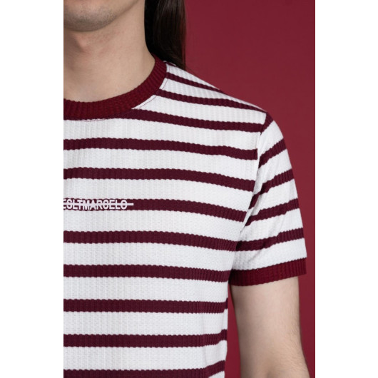 Slimfit Striped Zero Collar Men's Combed Combed T-Shirt